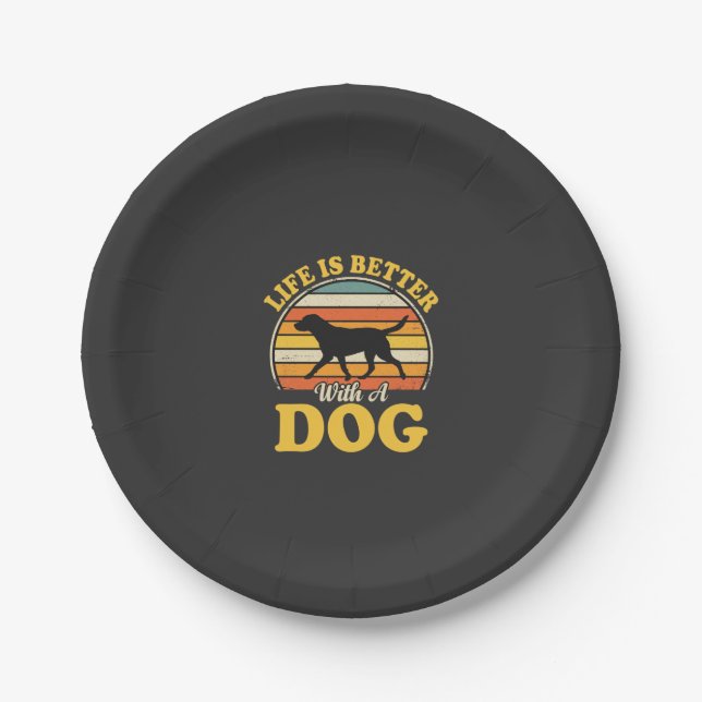 Leben ist besser mit einem Retro-Hund Pappteller (Vorderseite)