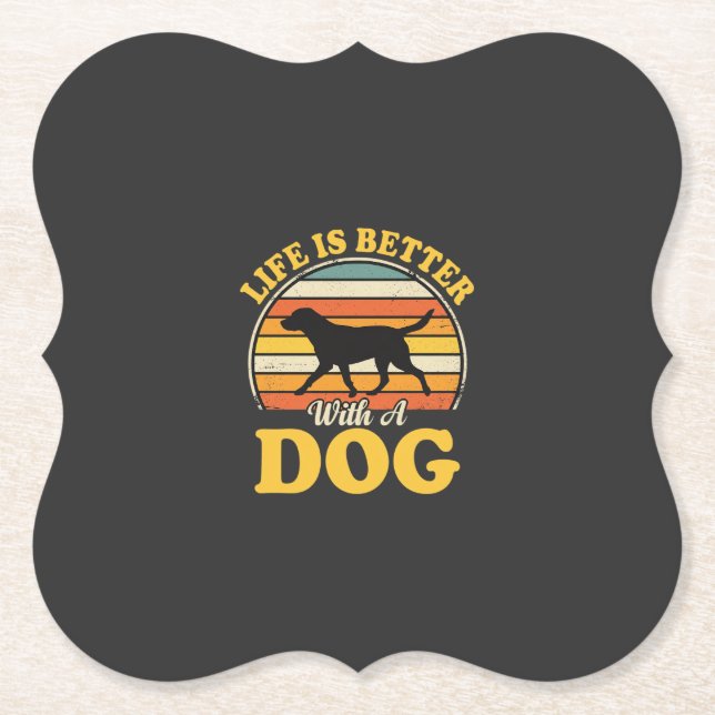 Leben ist besser mit einem Retro-Hund Untersetzer (Vorderseite)
