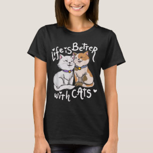 Leben ist besser mit Katzen Illustration T-Shirt