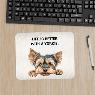 Leben ist besser mit Yorkie - Peeking Yorkie Mousepad