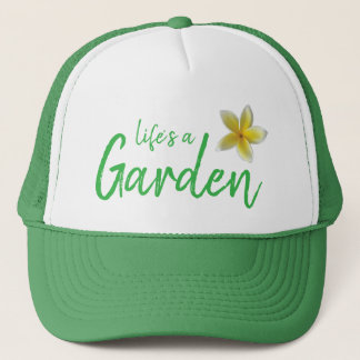 Leben ist ein Garten Grüne Mütze mit gelben Plumer