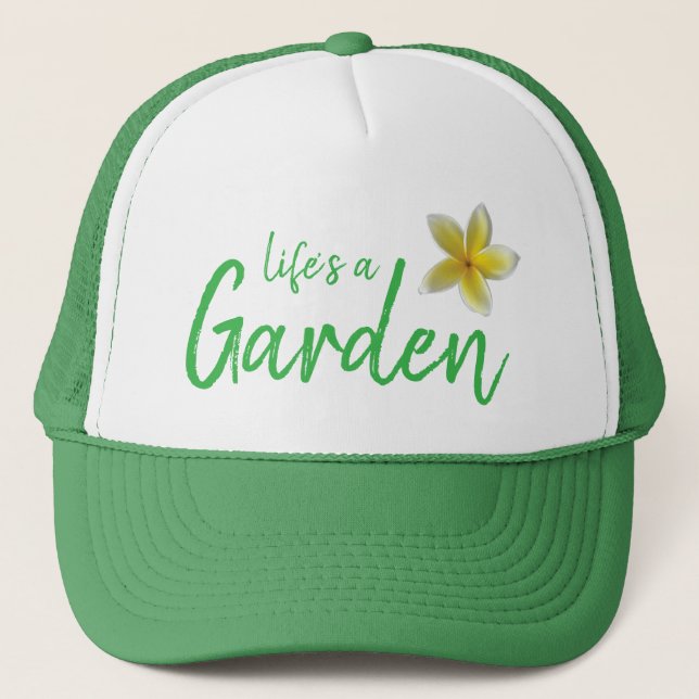 Leben ist ein Garten Grüne Mütze mit gelben Plumer (Vorderseite)