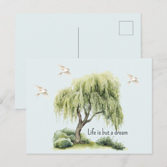 Leben ist ein Traum Baum Vögel Postkarte (Vorne/Hinten)
