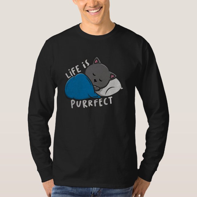 Leben ist Zweck - Schlafen Katze T - Shirt (Vorderseite)