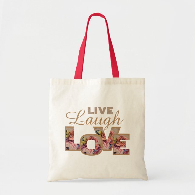 Leben, Lachen, Liebe rustikale Blumenbriefe Tragetasche (Vorne)