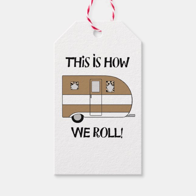 "Leben, lachen, zelten und fischen" Geschenkanhänger (Vorderseite)