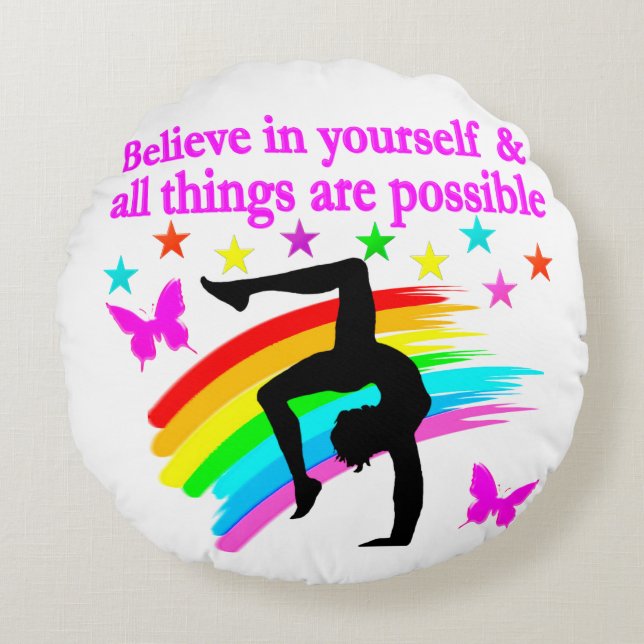 LEBEN MEINES GYMNASTIKTRAUMS RUNDES KISSEN (Vorderseite)