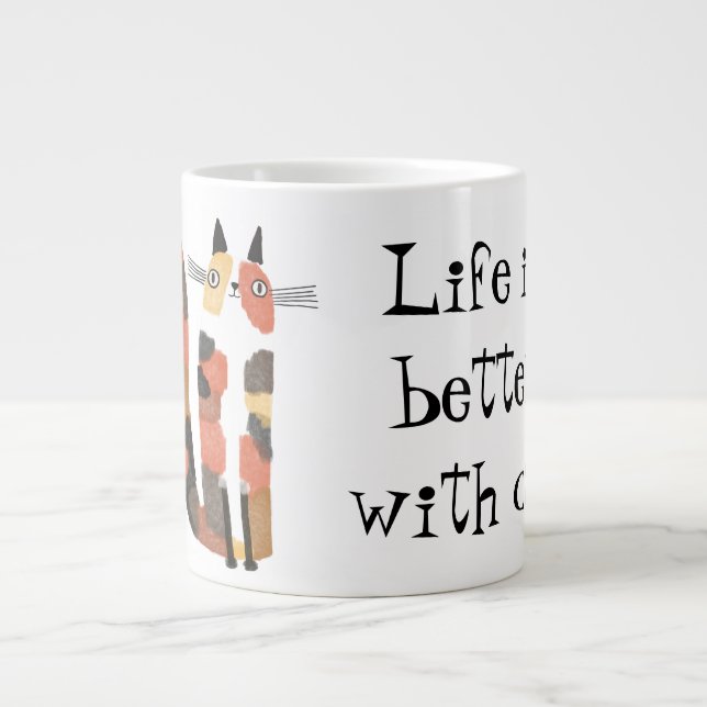 Leben mit Katze ist besser Jumbo-Tasse (Vorderseite)