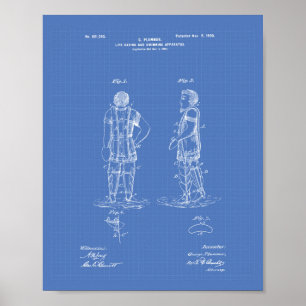 Leben Rettend Schwimmen 1900 Patent Art Blueprint Poster