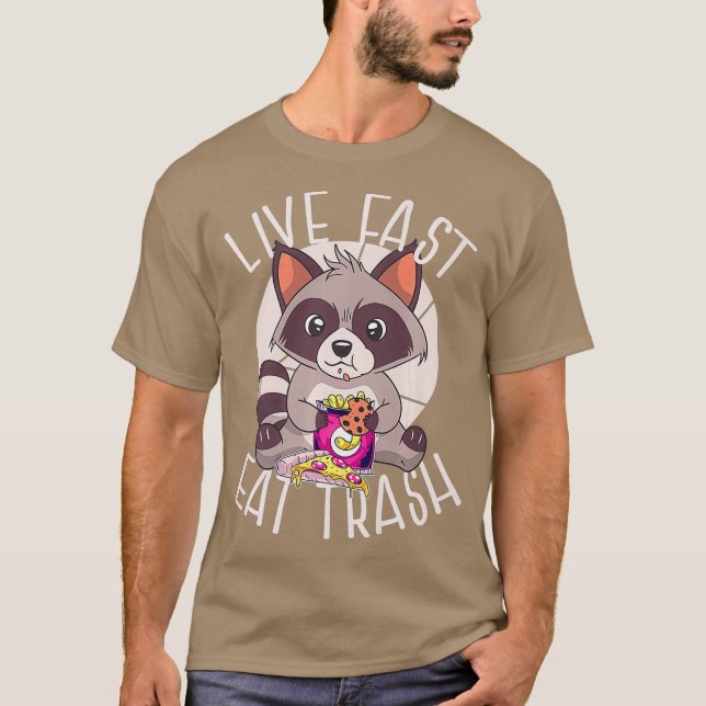 LEBEN SCHNELLER ESSEN TRASH Funny Raccoon Eating J T-Shirt (Vorderseite)