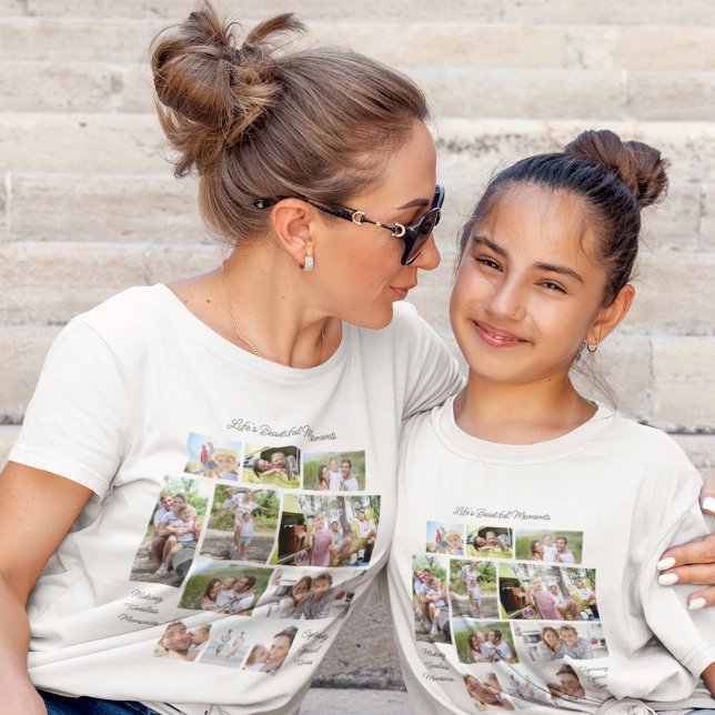 Leben Schöne Momente 11 FotoCollage Schwarz T-Shirt (Sizes for all the family! Easily add your photos and quotes.)