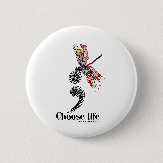 Leben Selbstmord Bewusstsein Farbenfrohe Libelle Button (Vorderseite)