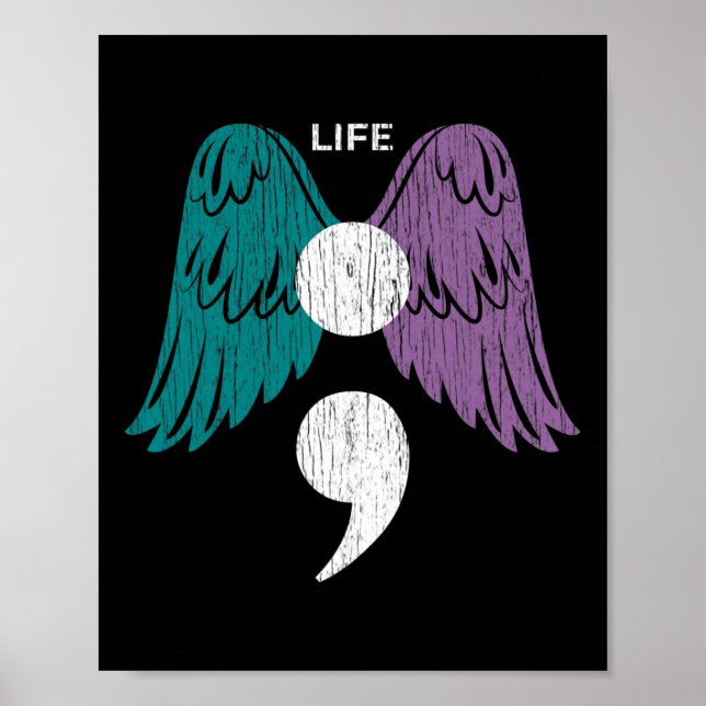 Leben Semicolon Wings Suizidbewusstsein Mentale He Poster (Vorne)