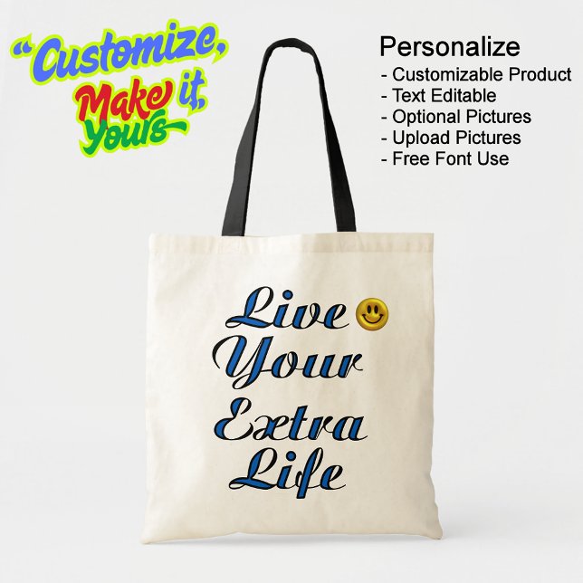 Leben Sie Ihr außergewöhnliches und schwarzes Budg Tragetasche (Live Your Extra Life Natural & Black Budget Tote Bag - Personalize, Customizable & Text Editable.)