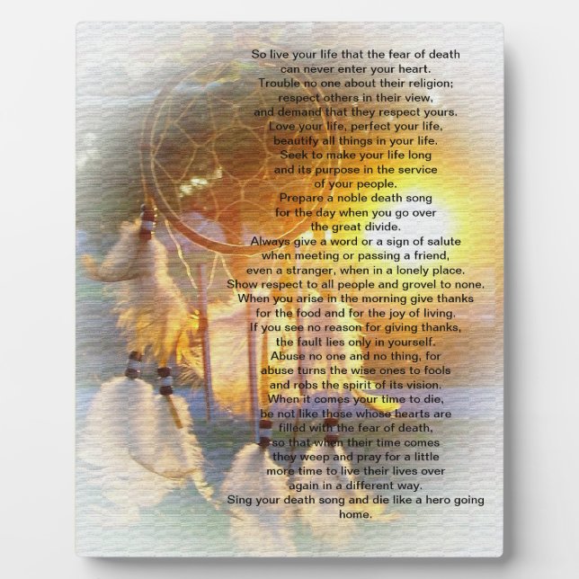 Leben Sie Ihr Leben, Chief Tecumseh Träumer Fotoplatte (Vorderseite)