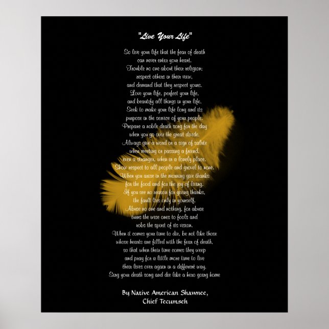 "Leben Sie Ihr Leben" Goldene Feder von Chef Tecum Poster (Vorne)
