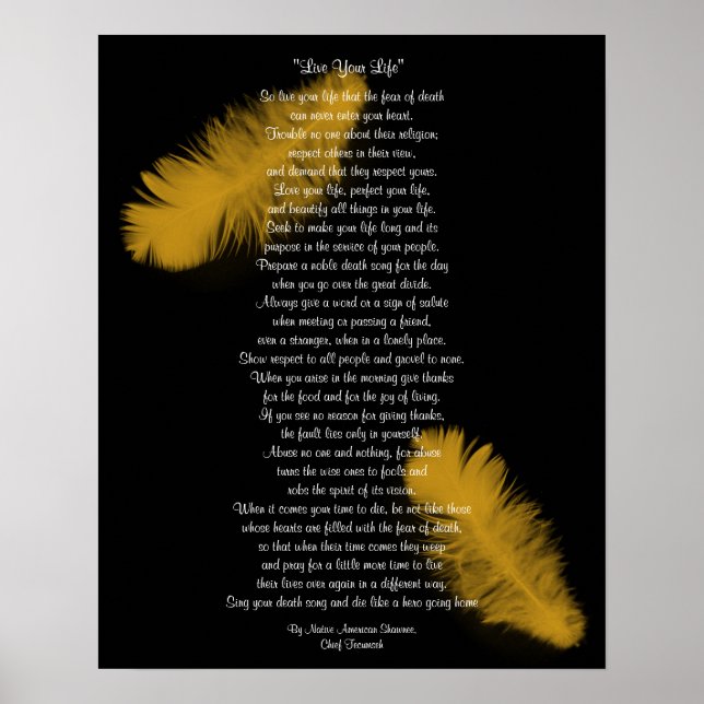 "Leben Sie Ihr Leben" Goldene Feder von Chef Tecum Poster (Vorne)