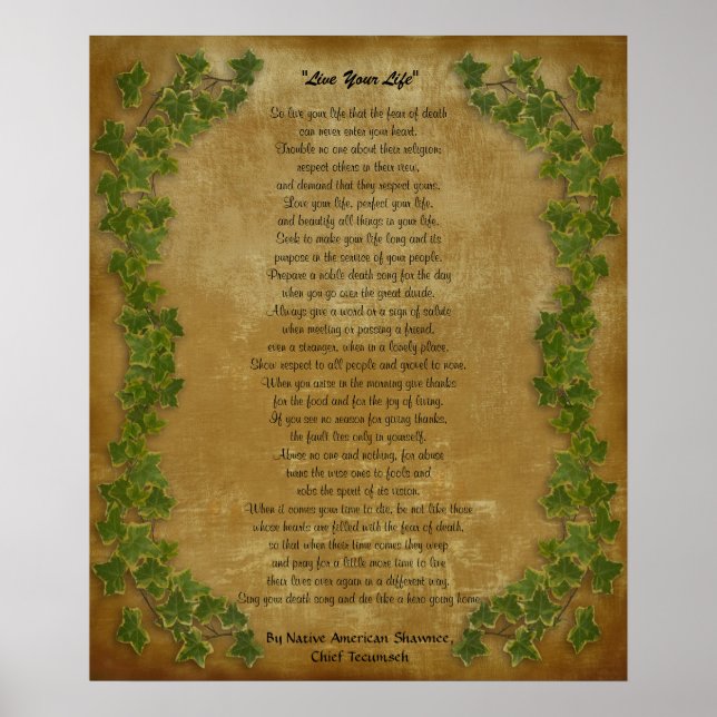 "Leben Sie Ihr Leben" von Chief Tecumseh Poster (Vorne)