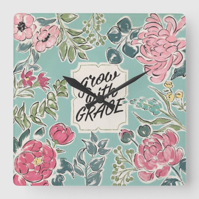 Leben Sie in Blüte | wachsen mit Anmut Quadratische Wanduhr (Vorderseite)