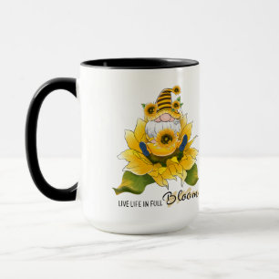 "Leben Sie in voller Blüte" Gnom/Sonnenblumen Kaff Tasse