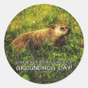 Leben Sie jeden Tag wie am Groundhog Day! Runder Aufkleber