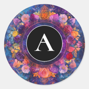 Lebende Blütenblätter Florales Mandala-Design Runder Aufkleber