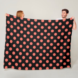 Lebende Korallen-Polka-Punkte auf Schwarz Fleecedecke