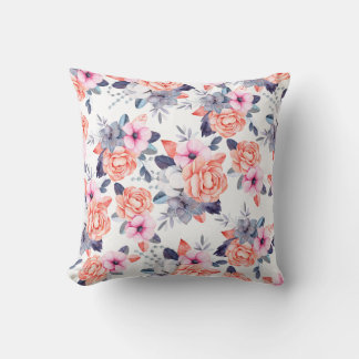 Lebende Korallen rosa lila Aquarellfärbung Blumenw Kissen