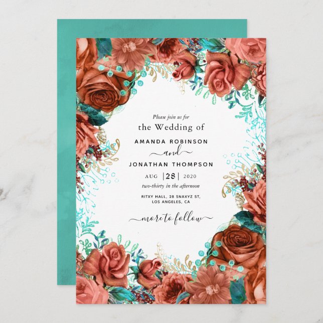 Lebende Korallen und Aquamarine Einladung zur Hoch (Vorne/Hinten)