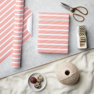 Lebende Korallen und weiße fünf Streifen Muster Geschenkpapier