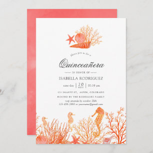 Lebende Korallen unter dem Meer Quinceñera Einladung