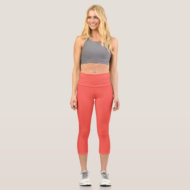Lebende Korallenfarbe Capri Leggings (Vorderseite)