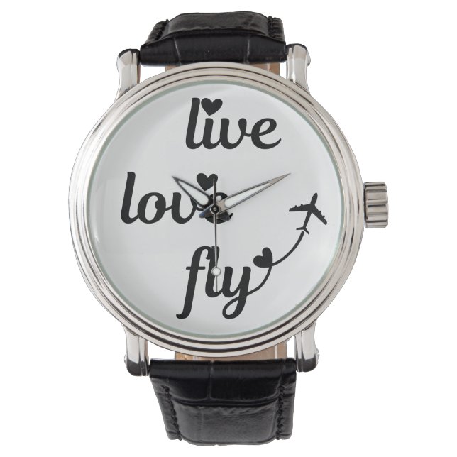 Lebende Liebe FlugTypografie & Herz, Flugzeug Armbanduhr (Vorderseite)