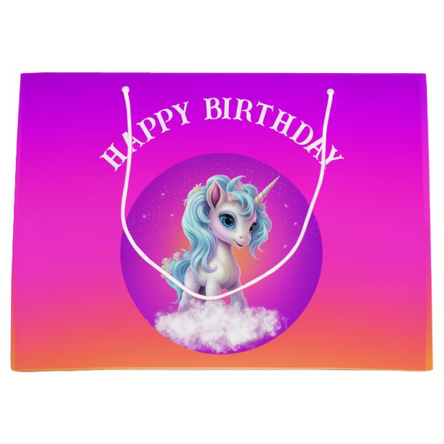 Lebende rosa Sterne Unicorn Große Geschenktüte (Vorderseite)
