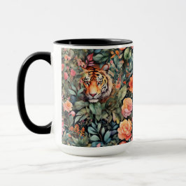 Lebende Tiger, Blume und Blattwerk Tasse