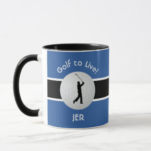 Lebender Golfball Golfer Figur Schwarz Blau Weiß Tasse