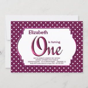 Lebendes Berry Red Polka Dot 1. Geburtstag Party Einladung
