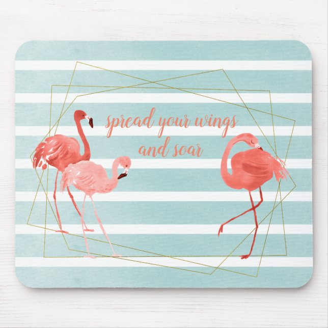Lebendes korallenrotes Flamingo-Aquarell-Gold Mousepad (Vorne)