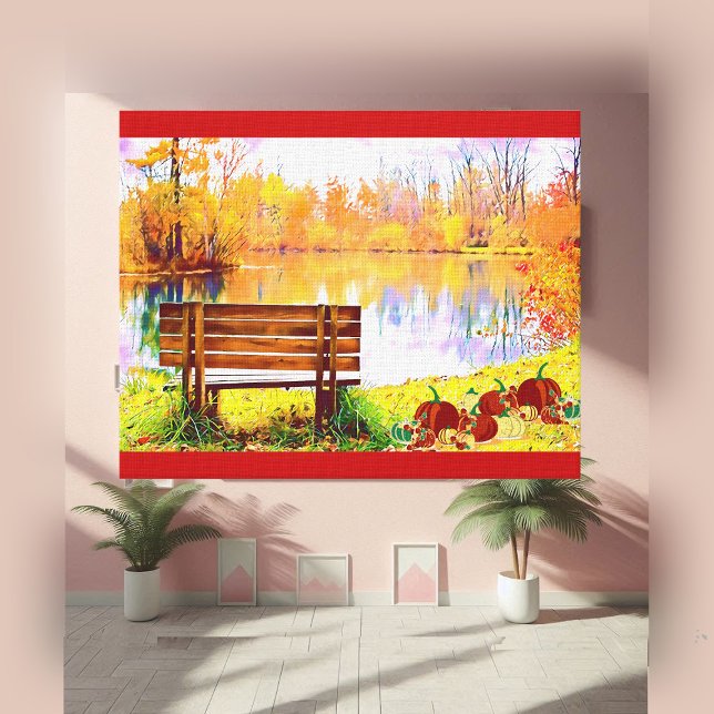 Lebendes Orange Garden Bench Herbst Farbe Herbstbl Leinwanddruck (Vibrant Orange Garden Bench Fall Color Autumn Leaf Canvas Print)
