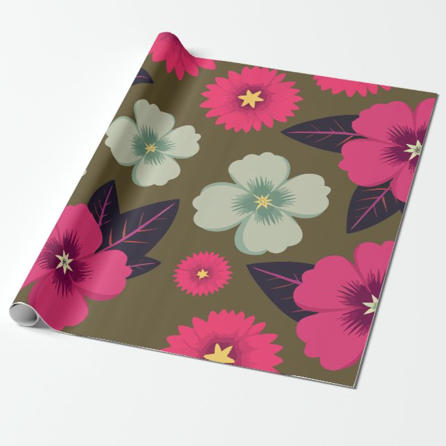 Lebendes Rosa und grüne Blüte im Hintergrund Geschenkpapier (Ungerollt)