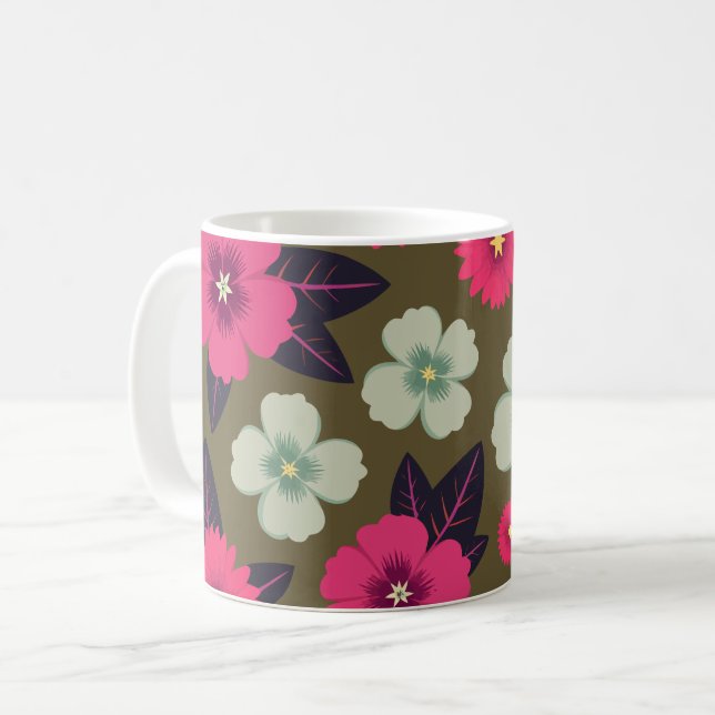 Lebendes Rosa und grüne Blüte im Hintergrund Kaffeetasse (Vorderseite Links)