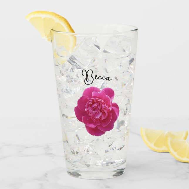Lebendes rosafarbenes Peony-Blume Personalisiertes Glas (Vorderseite Ice)