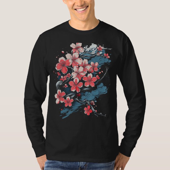 Lebendes Sakura Cherry Blossom Blumenstrauß Kunstw T-Shirt (Vorderseite)