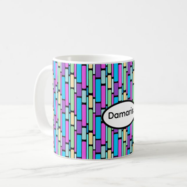 Lebendig Bunte Retro-Blöcke Kaffeetasse (Vorderseite Links)