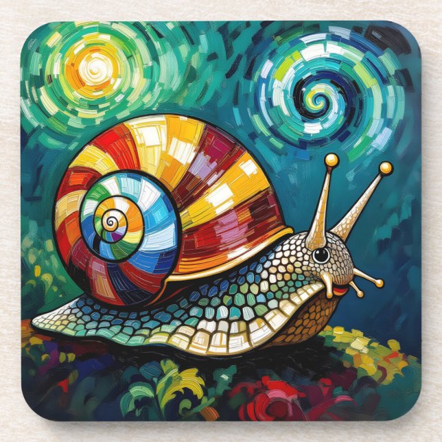 Lebendig Farbige Impasto Whimsical Schnecke Getränkeuntersetzer (Vorderseite)