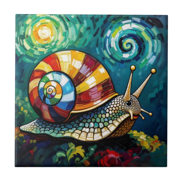 Lebendig Farbige Impasto Whimsische Schnecke Fliese (Vorderseite)