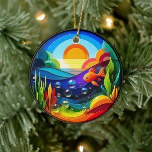 Lebendig gefärbtes Glas Abstrakter Goldfisch Keramik Ornament