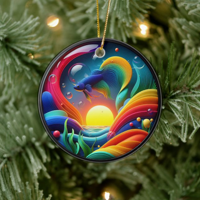 Lebendig gefärbtes Glas abstraktes Betta-Fisch Keramik Ornament (Von Creator hochgeladen)