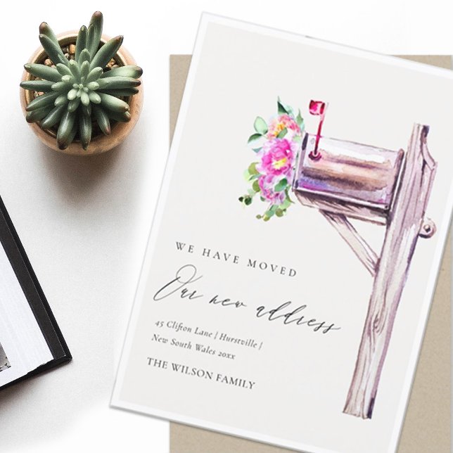 Lebendig rosa Floral Mailbox Wir haben bewegte Kar Dankeskarte (Von Creator hochgeladen)