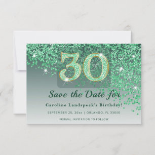 Lebendige 30 Geburtstag Smaragdgrün Glitter Mattie Save The Date